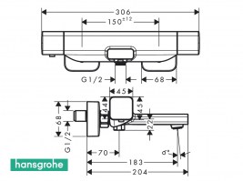 MEDIDAS TERMOSTATICA BAÑERA ECOSTAT E HANSGROHE